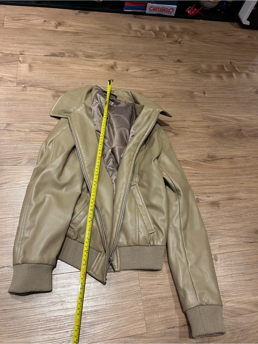 Black Tape_ Taupe Faux Leather Bomber Jacket